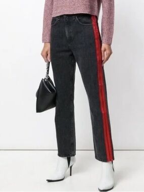 rag & bone Black Straight-Leg Jeans with Red Side Stripe - size 29